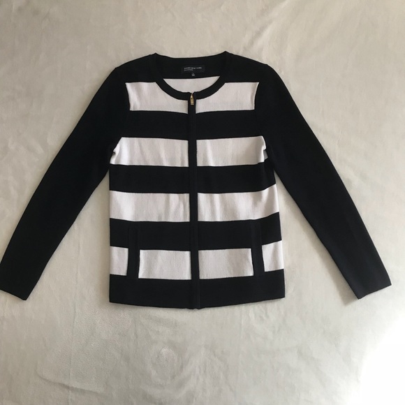 Jones New York Jackets & Blazers - Jones New York Blue & White Striped Zip Up Blazer